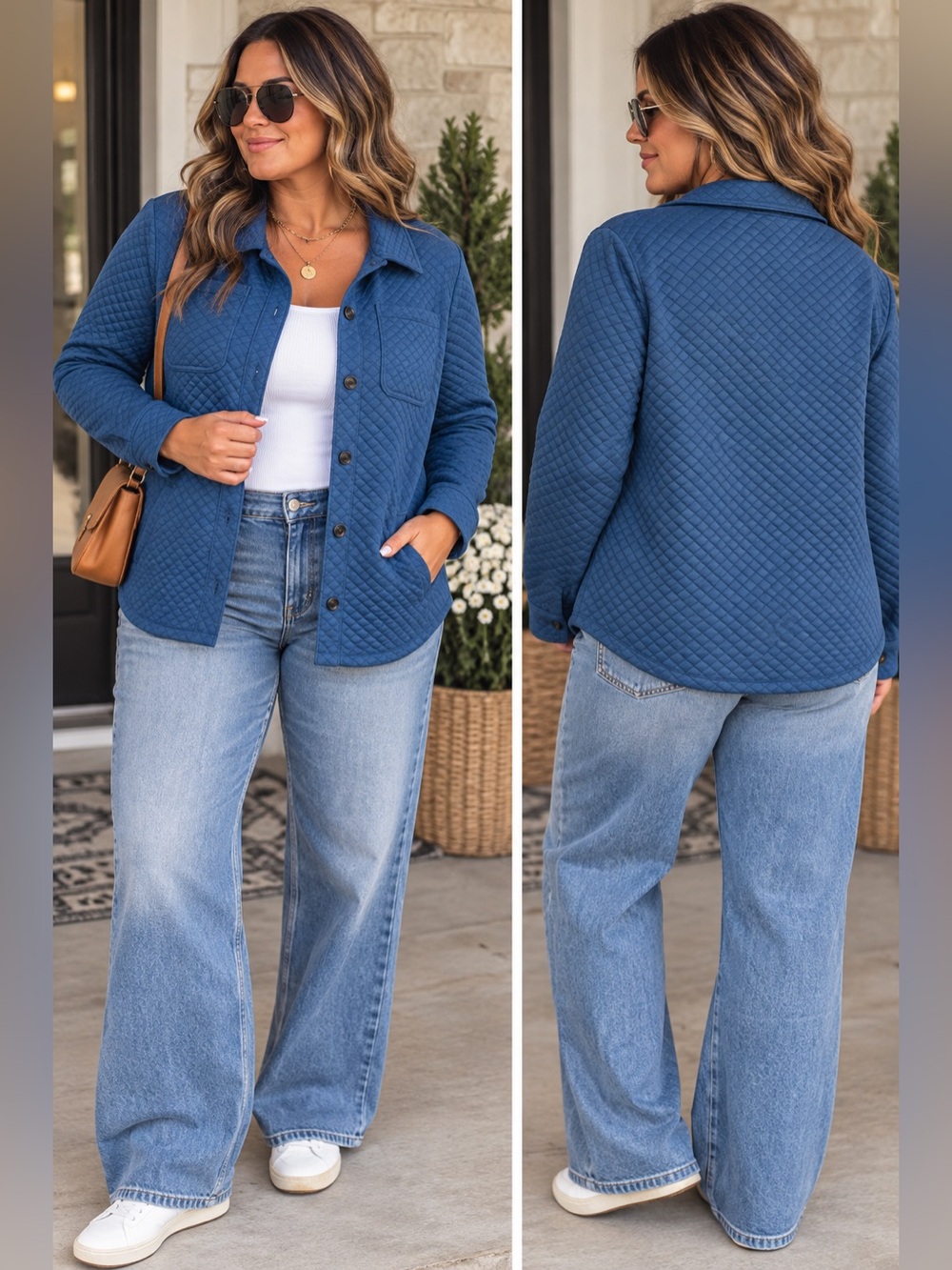 NWT Staccato Quilted Button Down Jacket in Blue Size Large